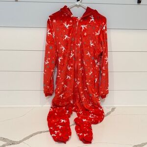 Women Red Reindeer Print Onesie Pajamas Christmas Holiday size M
